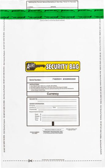 Alert Security bank deposit bag with tamper evident technology.