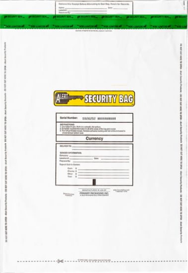 Alert Security bank deposit bag with tamper evident technology.