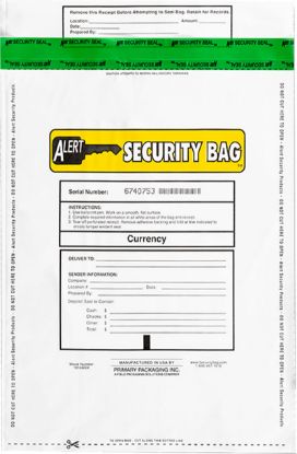 Alert Security bank deposit bag with tamper evident technology.