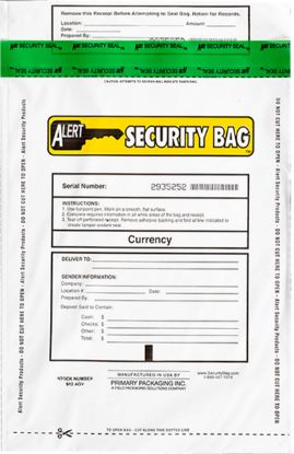 Alert Security bank deposit bag with tamper evident technology.