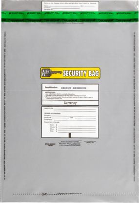 Alert Security bank deposit bag with tamper evident technology.