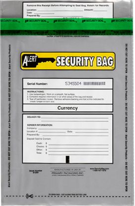 Alert Security bank deposit bag with tamper evident technology.