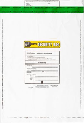 Alert Security bank deposit bag with tamper evident technology.