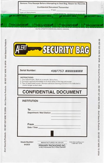 Alert Security confidential document bag with tamper evident technology.