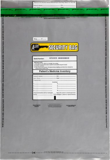 Alert Security patient's medicine bag with tamper evident technology.