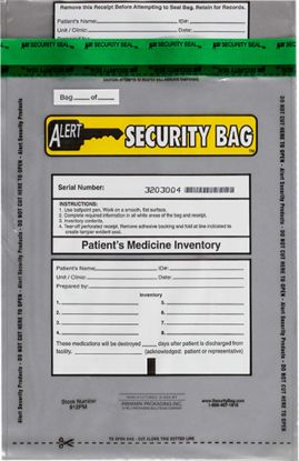 Alert Security patient's medicine bag with tamper evident technology.