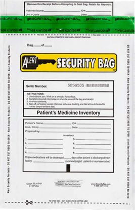 Alert Security patient's medicine bag with tamper evident technology.