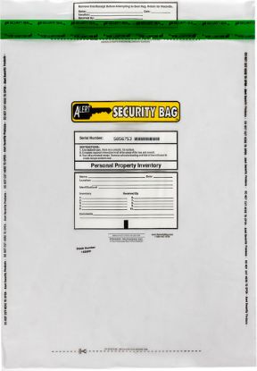 Alert Security personal property bag with tamper evident technology.