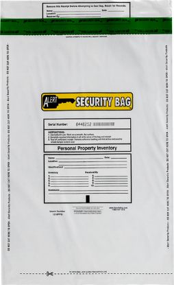 Alert Security personal property bag with tamper evident technology.